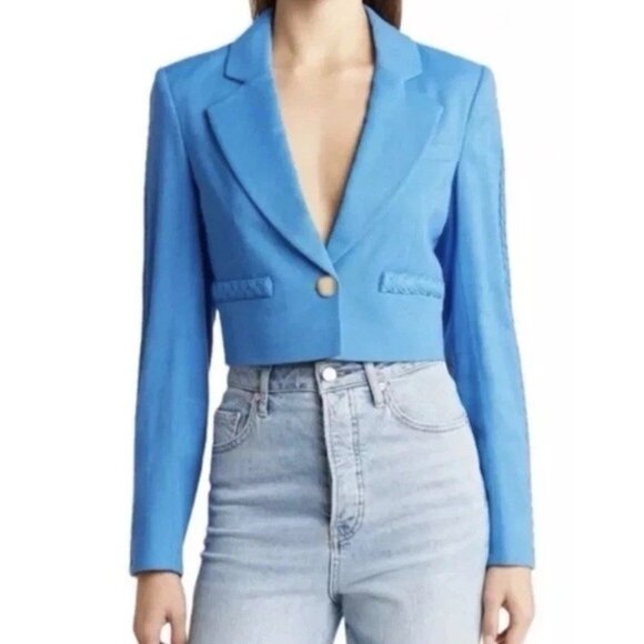 Jason Wu Jackets & Blazers - Jason Wu Blazer Cropped Shoulder Pads Linen Cobalt Blue Braided Sm Jacket